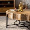 31.5 "Vintage Patchwork Lace Shape Coffee Table with Natural Pine Grain Table Top and Dimpled Metal Cross Legs, Cedar Coffee Table Set (Set of 2)