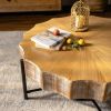 31.5 "Vintage Patchwork Lace Shape Coffee Table with Natural Pine Grain Table Top and Dimpled Metal Cross Legs, Cedar Coffee Table Set (Set of 2)